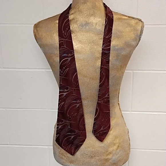 Vintage Handcrafted Tie Swordfish Marlin Ocean Fisherman Burgundy Blue Retro - Picture 4 of 6